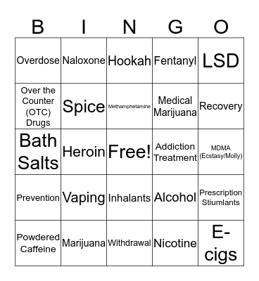 Drug & Alcohol Facts Bingo Card