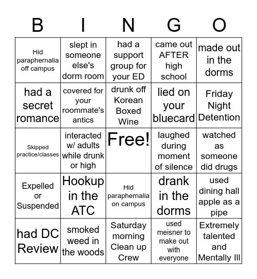 Bad Nut Bingo Card