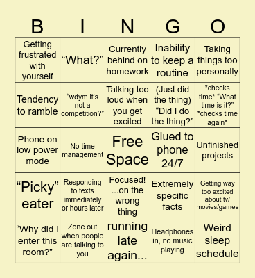 ADHD Bingo Card