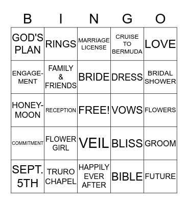 BRIDAL BINGO Card