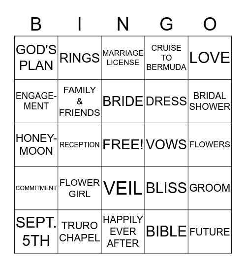 BRIDAL BINGO Card