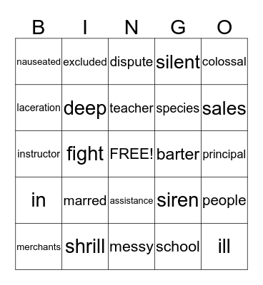 Context Clues Bingo Card