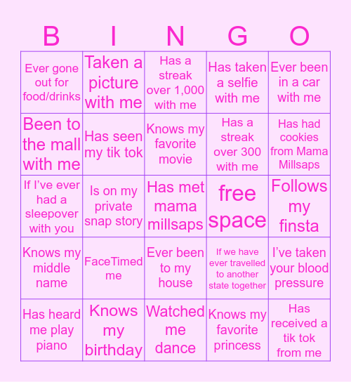 Lauren’s Bingo Card