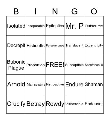 Vocabulary Review Bingo Card