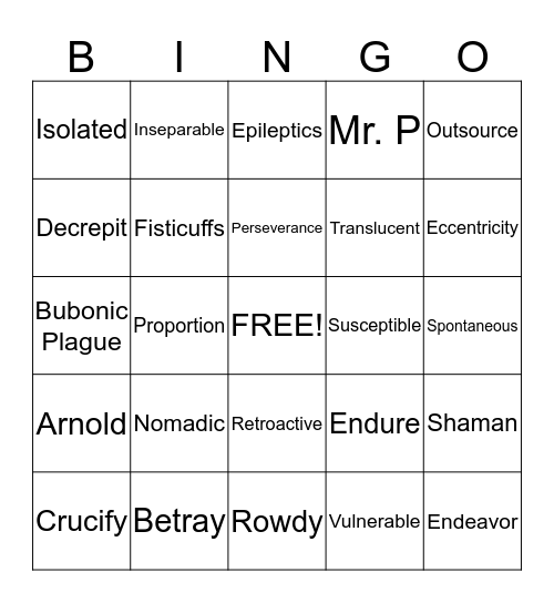 Vocabulary Review Bingo Card