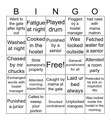 Yagai academy female hostel Bingo Card
