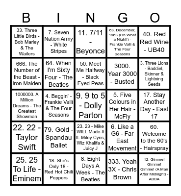 MUSIC BINGO Card