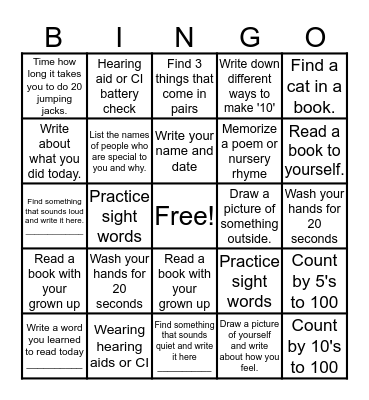 D/HH Bingo 1st-3rd Bingo Card