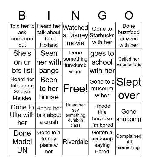 Rachel Bingo Card