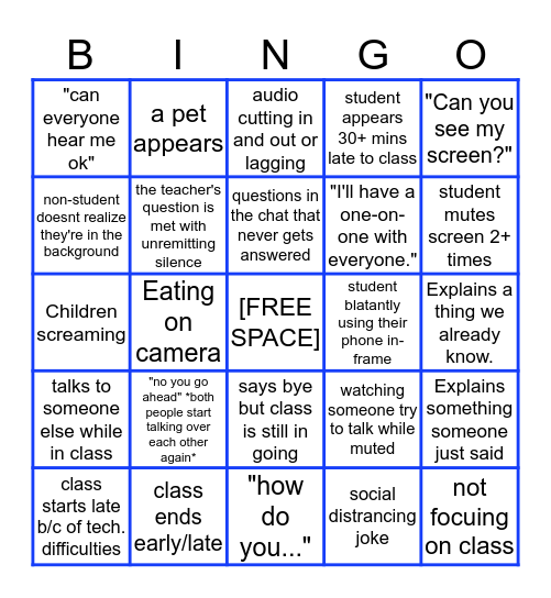 Zoom Bingo Card