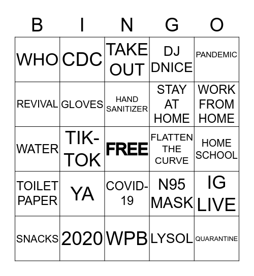 Quarantine Bingo Card