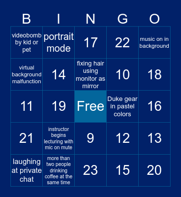 Duke Engineering Zoom Bingo Card