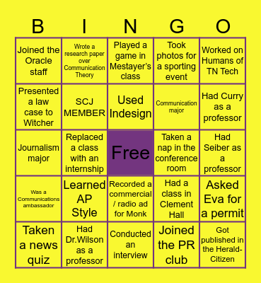 COMM/ JOURNALISM Bingo Card