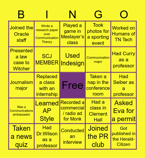 COMM/ JOURNALISM Bingo Card