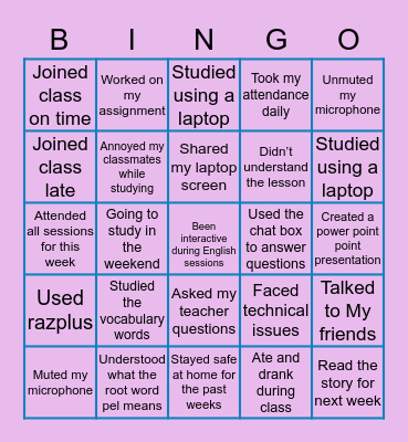 Do Now Bingo Card