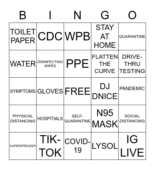 YOUNG ADULTS QUARANTINE Bingo Card