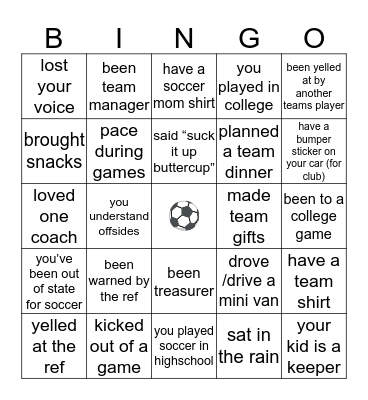 ⚽️soccer mom ⚽️ Bingo Card