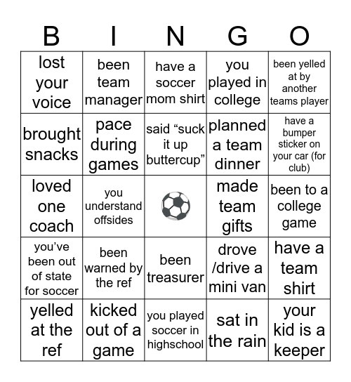 ⚽️soccer mom ⚽️ Bingo Card