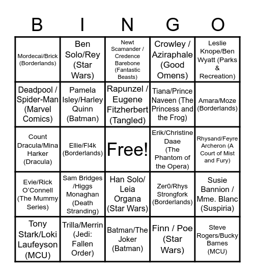 ADRI’S FAVE SHIPS Bingo Card