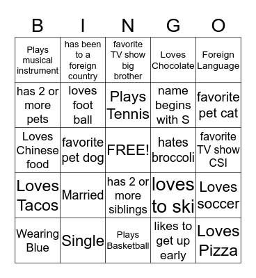 People Bingo Card