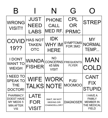 SPORTS MED & FAMILY PRACTICE Bingo Card