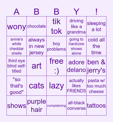 abby bingo Card