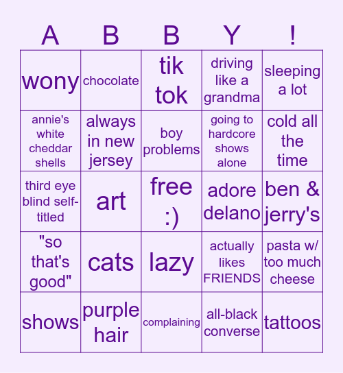 abby bingo Card