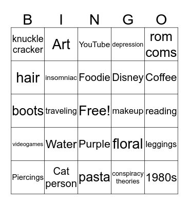 Sarah Bingo Card