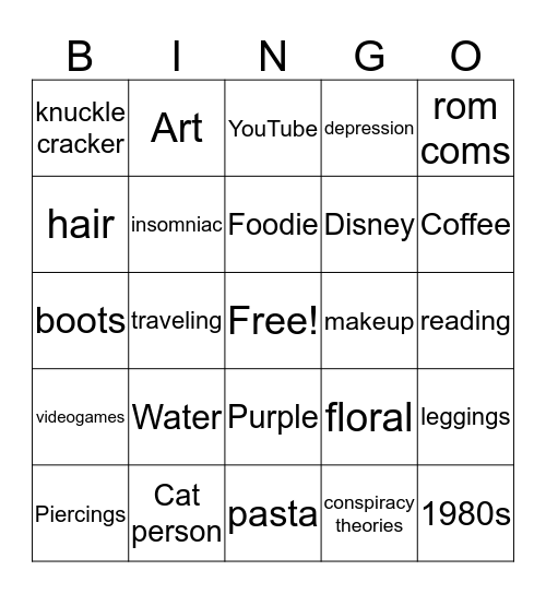 Sarah Bingo Card