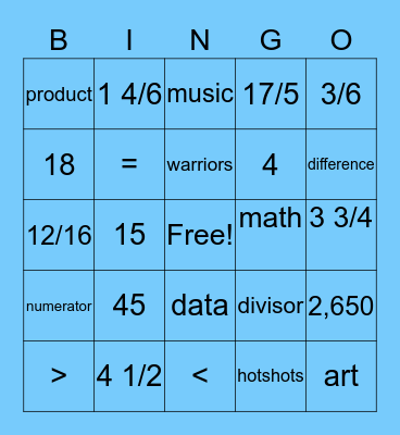Miller Math Bingo Card