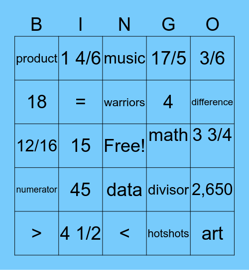 Miller Math Bingo Card