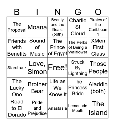 Tee's Fave Movies Bingo Card