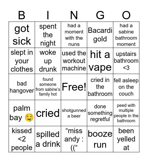 sabine party bingo! Bingo Card