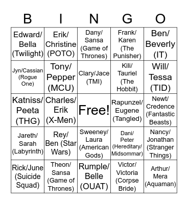 Jenna's Favorite Ships Bingo Card