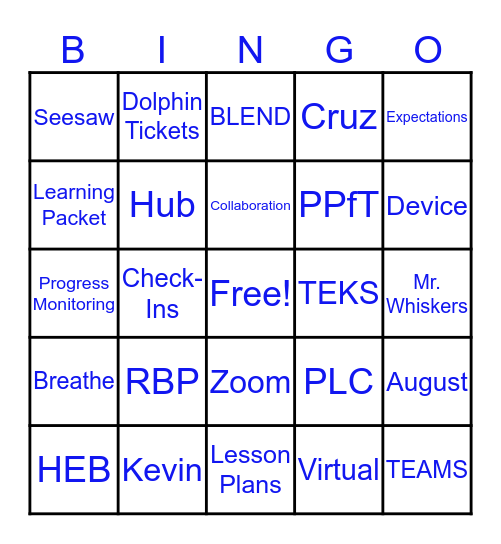 Dawson Weekly Virtual Staff Meeting Bingo Card