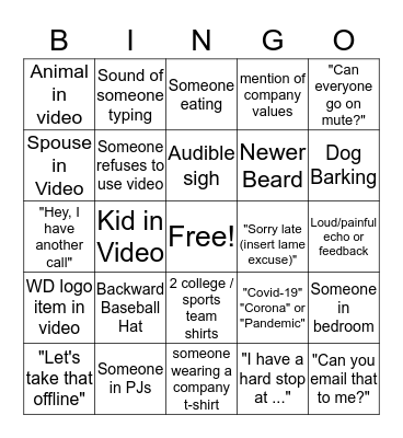 Video Conference Bingo Card