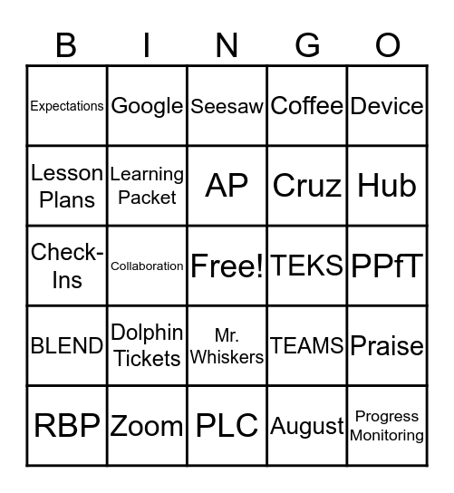 Dawson Weekly Virtual Staff Meeting Bingo Card
