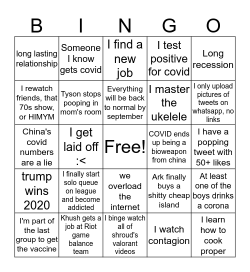 William's COVID-19 Bingo Card Bingo Card