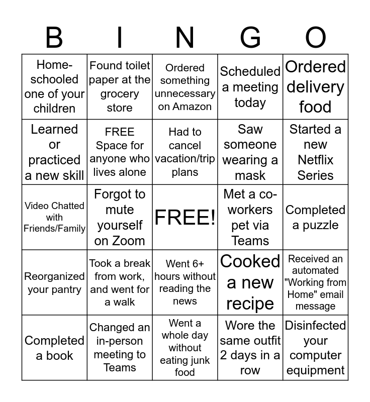 Zoom call bingo