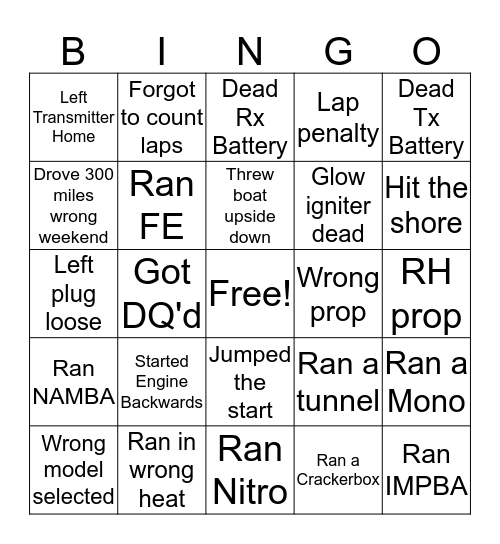 Zippkits RC Boat Bingo! Bingo Card