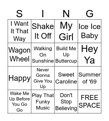 SINGO! Bingo Card