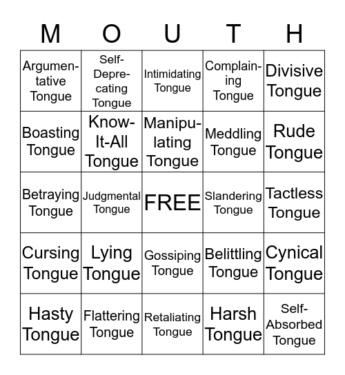 TAMING THE TONGUE Bingo Card