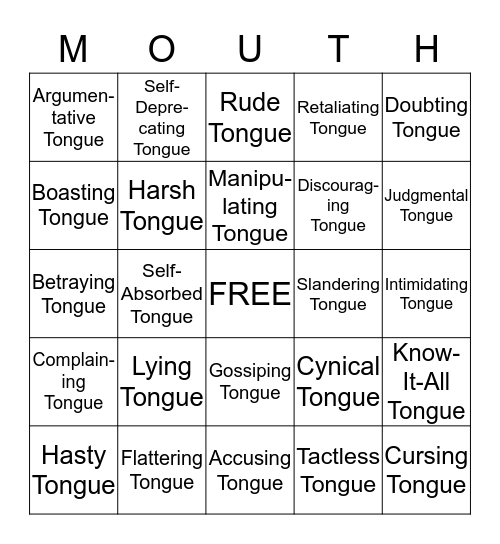 TAMING THE TONGUE Bingo Card