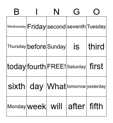 Days Bingo Card