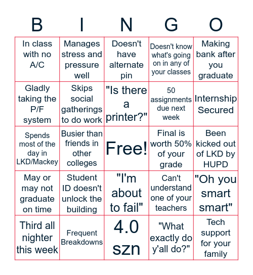 Howard CEA Student Bingo Card