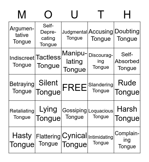 TAMING THE TONGUE Bingo Card