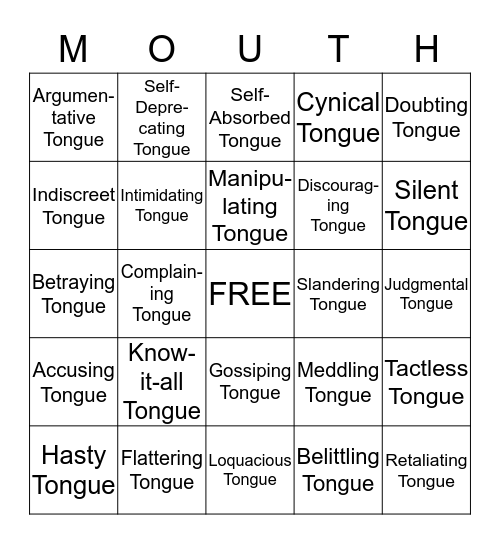 TAMING THE TONGUE Bingo Card