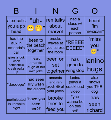 Friendship Bingo Card