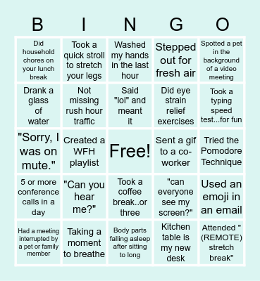Zume WFH Bingo Card