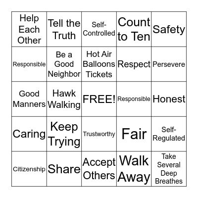 Making Character Count Bingo Card